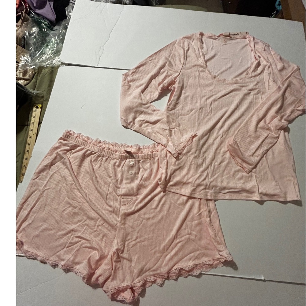 Victoria's Secret Pink Pointelle Rib Lace Pajama Set XL NWT Coquette Romantic